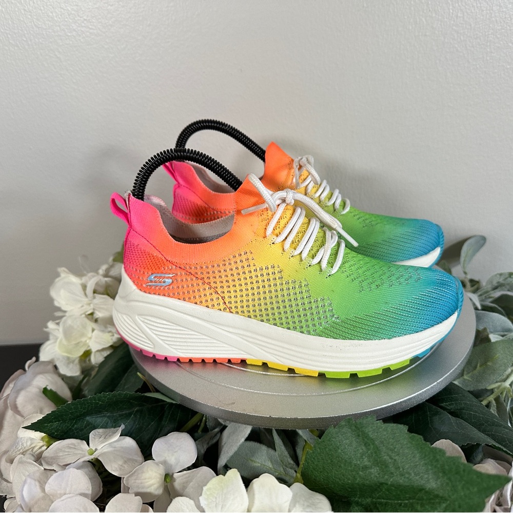 Skechers Ladies 9 Bobs Sparrow 2.0 Neon Rainbow Running Shoes Sneakers -